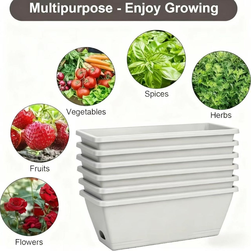 Jardinière rectangulaire plastique 42 cm, lot de 9 avec soucoupes