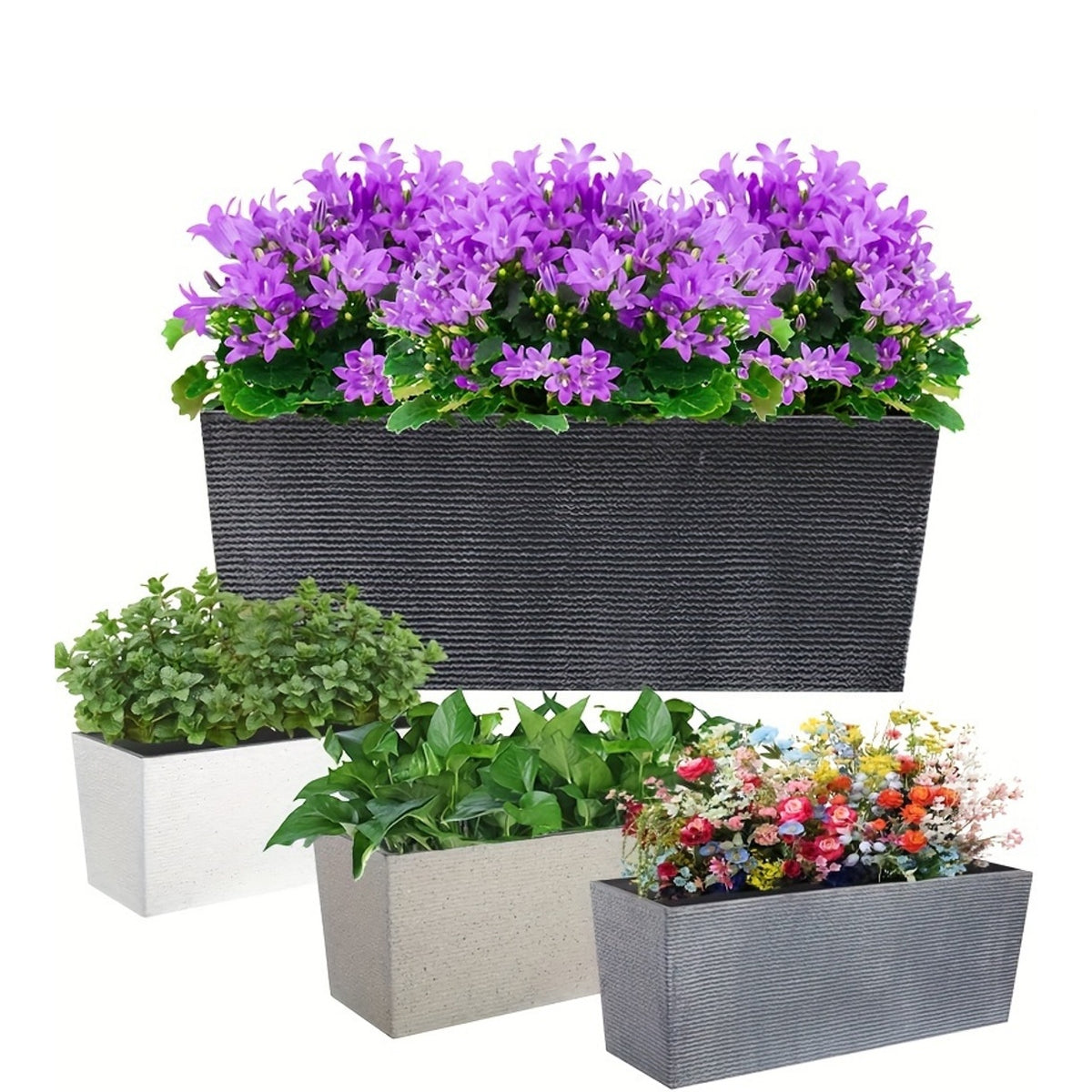 Jardinière rectangulaire en résine effet béton, 70 à 100 cm