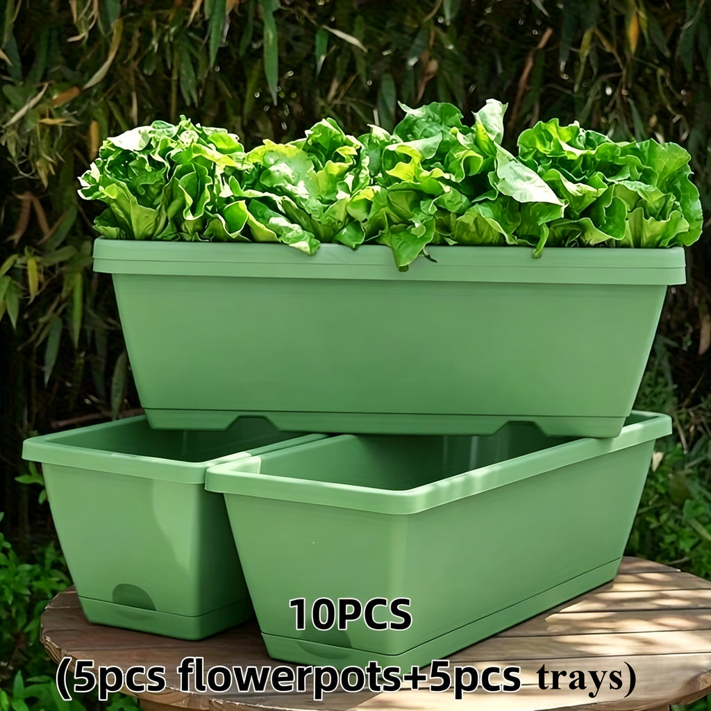 Vert herbe / 10PCS (5 pots de fleurs + 5 plateaux)