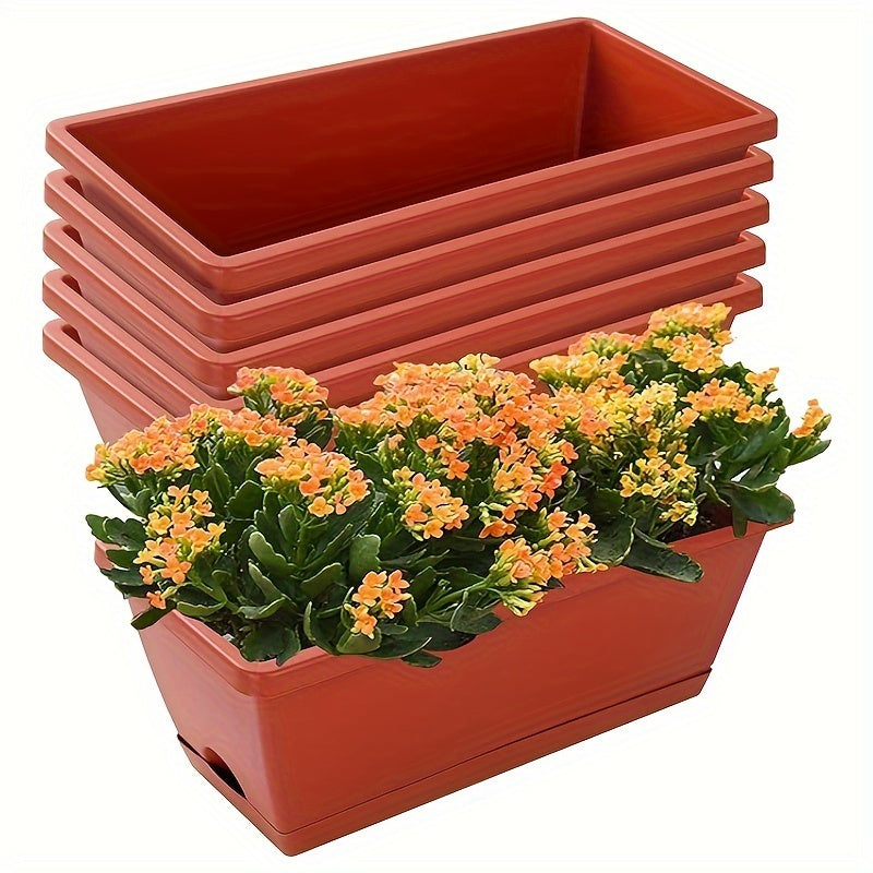 Jardinière rectangulaire verte en plastique, lot de 5 avec soucoupes