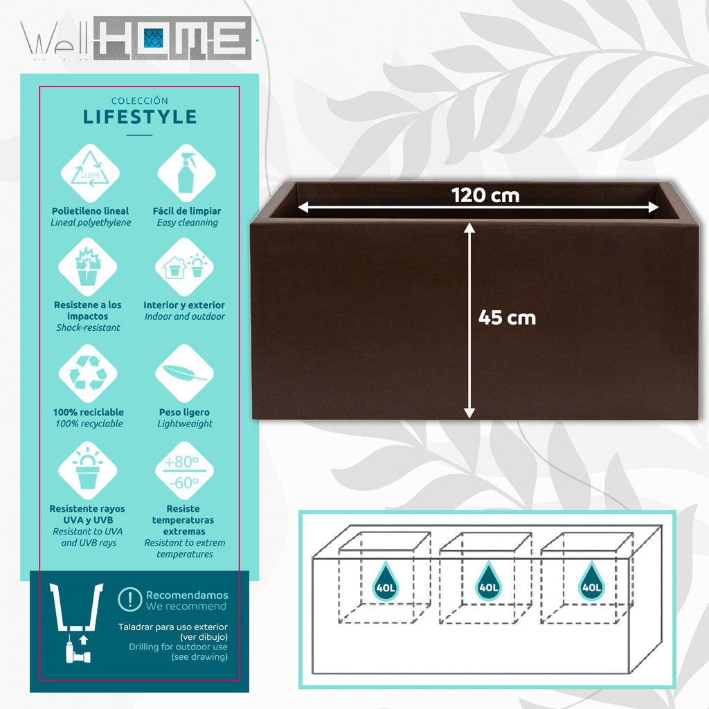 Jardinière rectangulaire XXL brun bronze à réserve d'eau