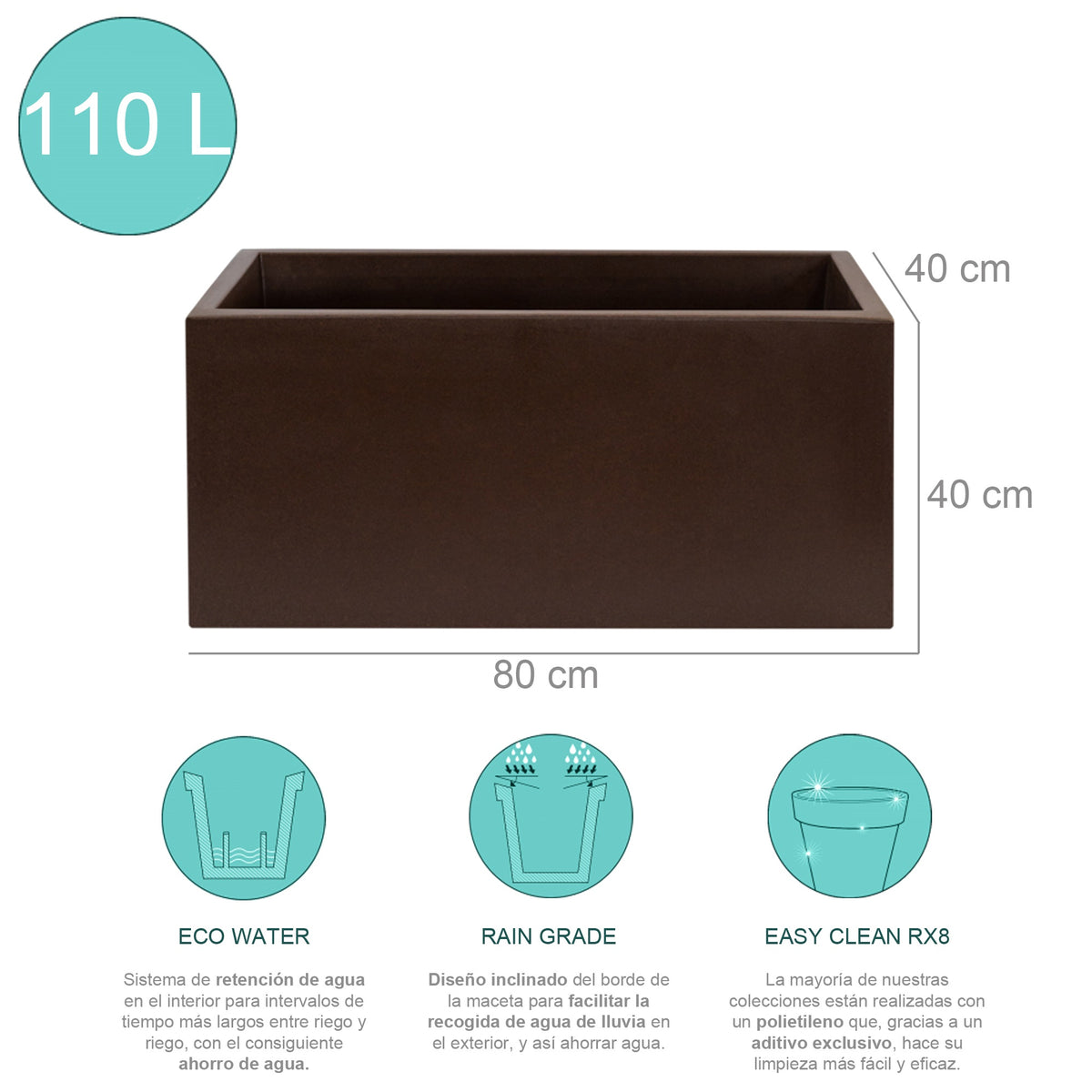 Jardinière rectangulaire XXL brun bronze à réserve d'eau