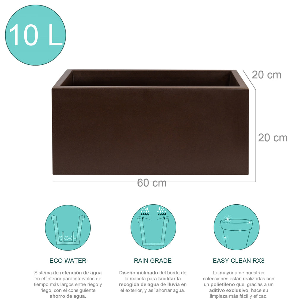 Jardinière rectangulaire XXL brun bronze à réserve d'eau