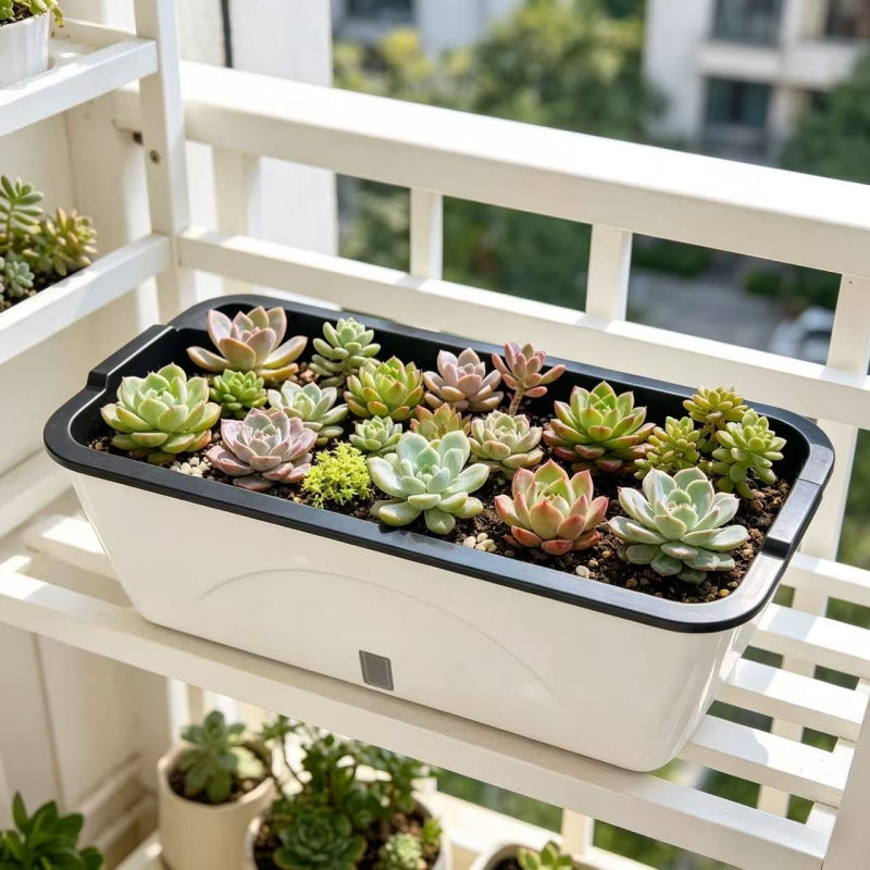 Jardinière à réserve d'eau 47x23x19 cm blanche pour fenêtre