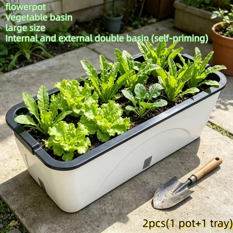 Jardinière à réserve d'eau 47x23x19 cm blanche pour fenêtre