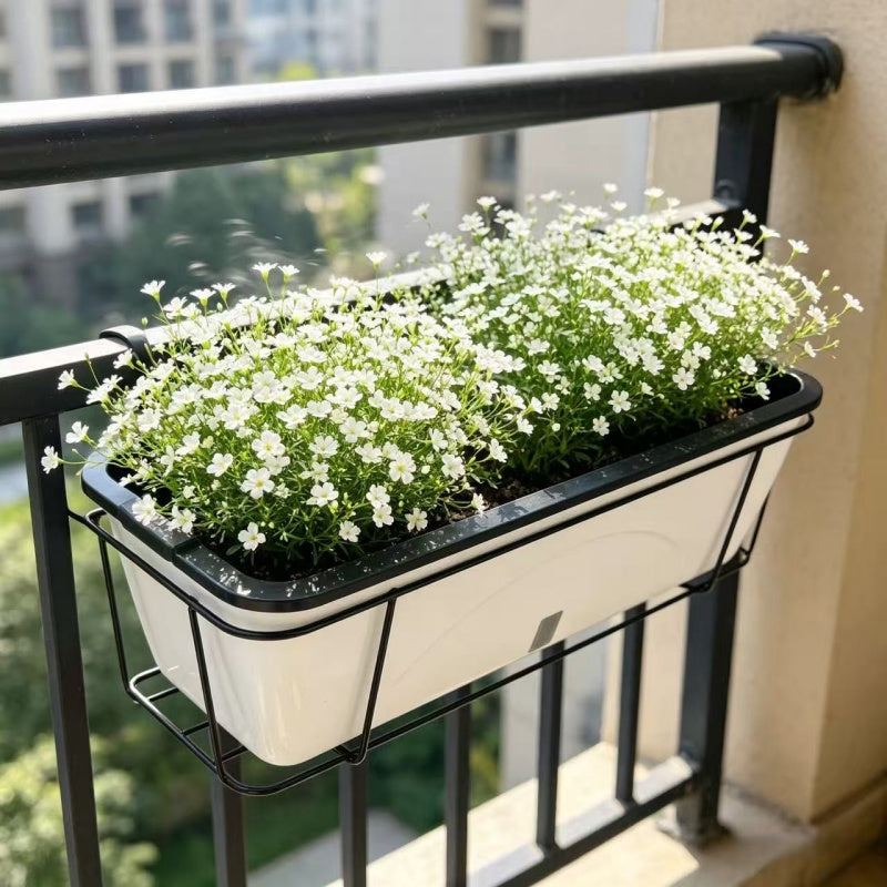 Jardinière à réserve d'eau 47x23x19 cm blanche pour fenêtre