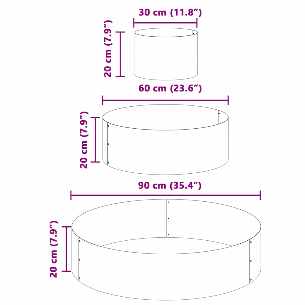 Jardinière ronde étagée en acier, Ø 90 ou Ø 120 cm, 3 niveaux