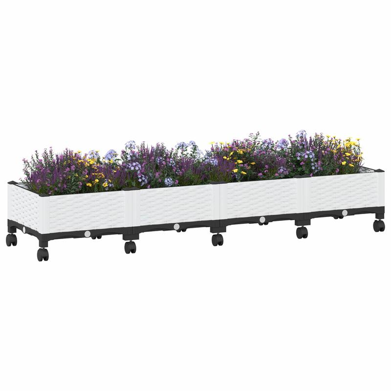 Jardinière à roulettes blanche 160x40x33 cm avec freins