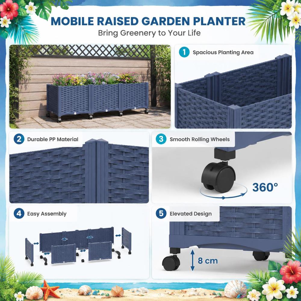 Jardinière à roulettes bleu foncé 120x40x48 cm pour balcon