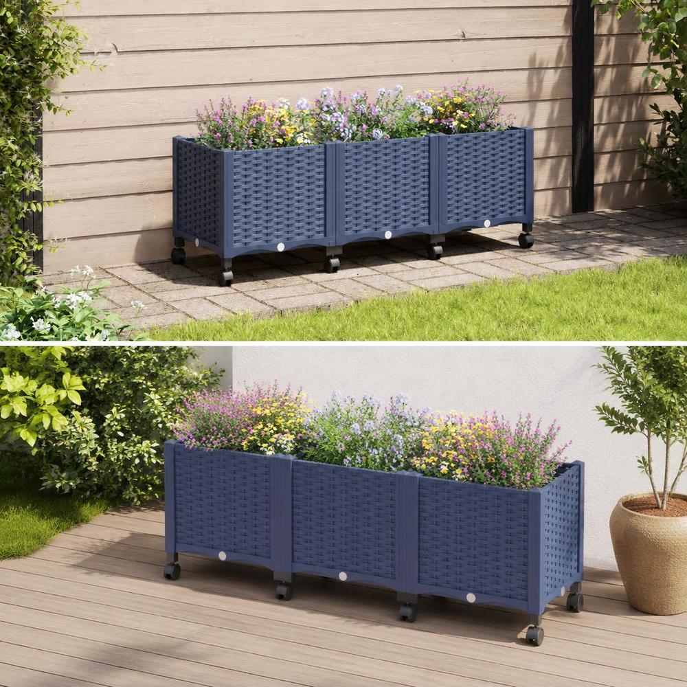 Jardinière à roulettes bleu foncé 120x40x48 cm pour balcon