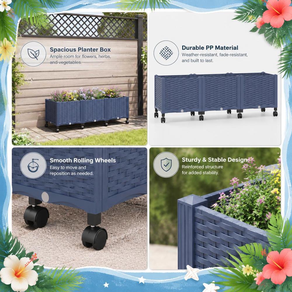 Jardinière à roulettes bleu foncé 120x40x48 cm pour balcon
