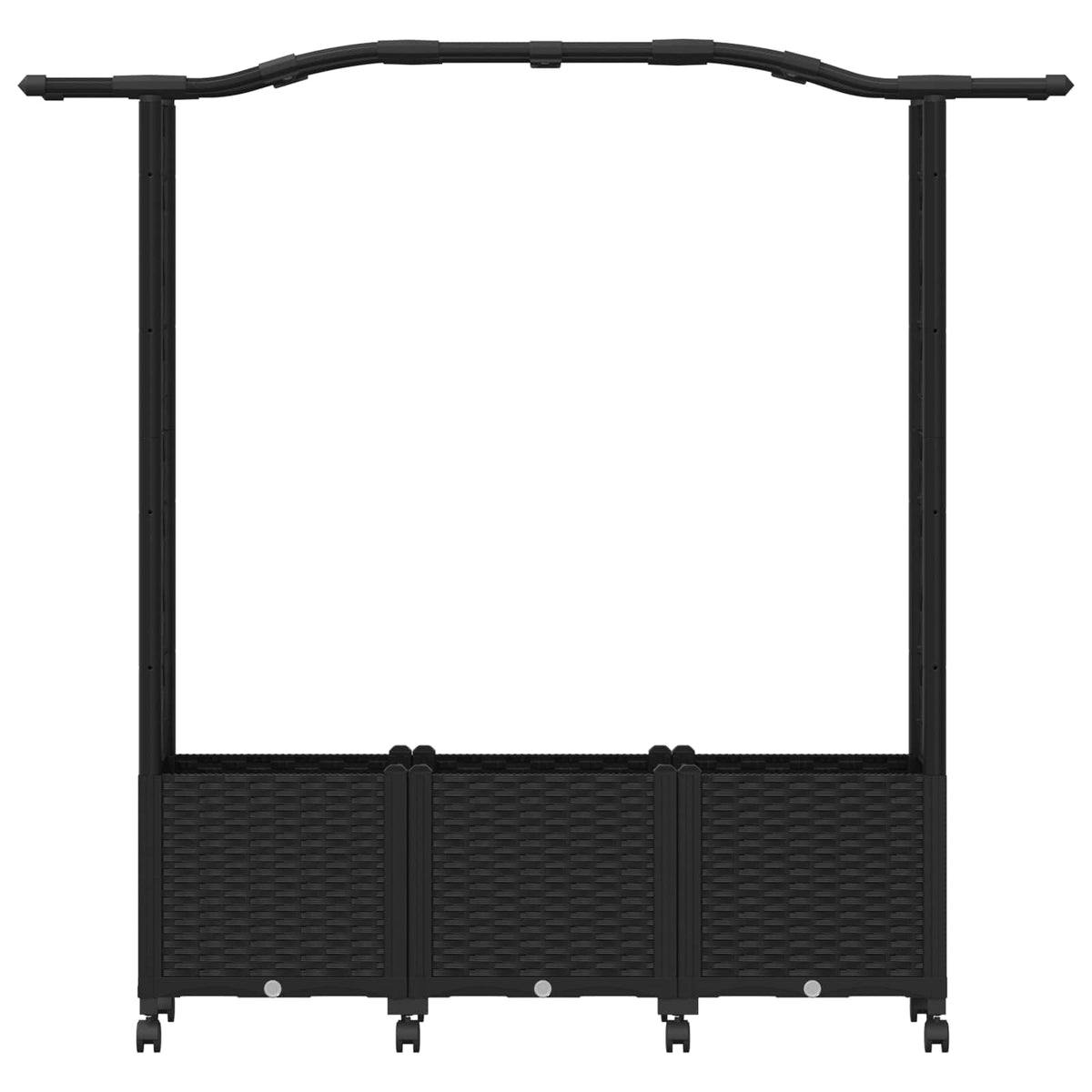 Jardinière à roulettes noire avec arche et treillis 164 cm
