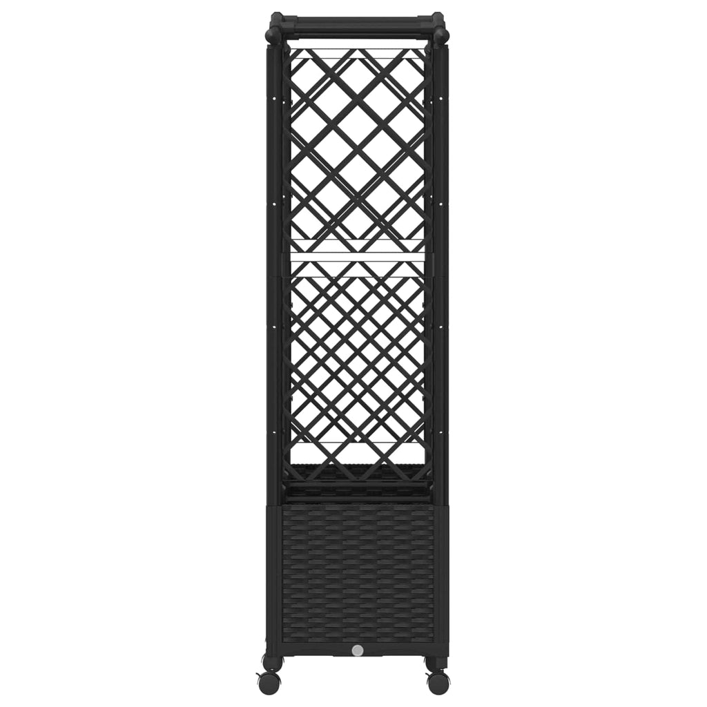 Jardinière à roulettes noire avec arche et treillis 164 cm