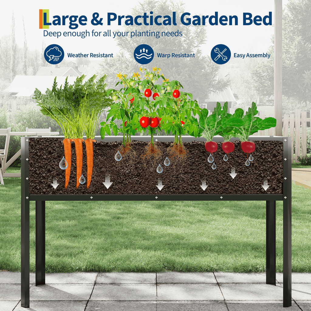 Jardinière sur pied 127x44x80 cm en acier galvanisé noir