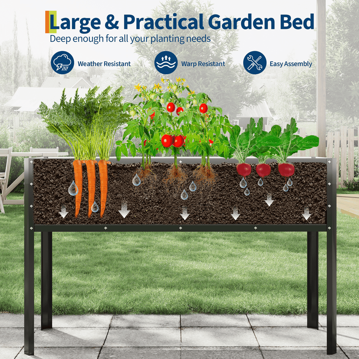 Jardinière sur pied 127x44x80 cm en acier galvanisé noir