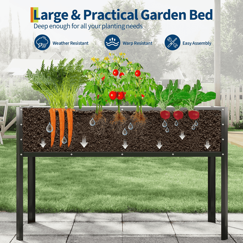 Jardinière sur pied 127x44x80 cm en acier galvanisé noir