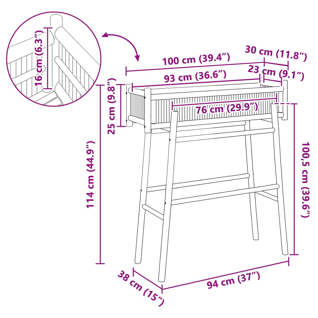 Jardinière sur pied en bambou naturel 100 cm pour balcon