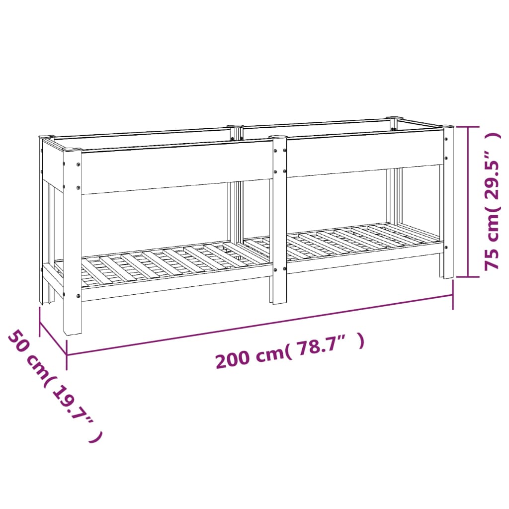 Jardinière sur pied en bois gris 200x50x75 cm pour terrasse