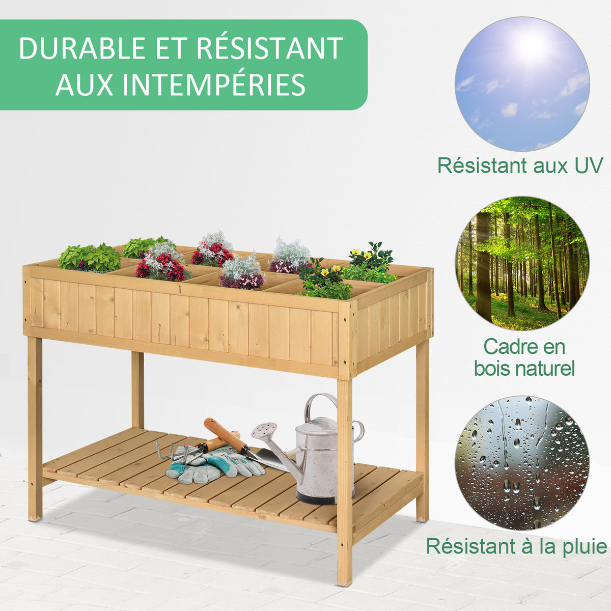 Jardinière potager sur pied en bois 110 cm, 8 compartiments