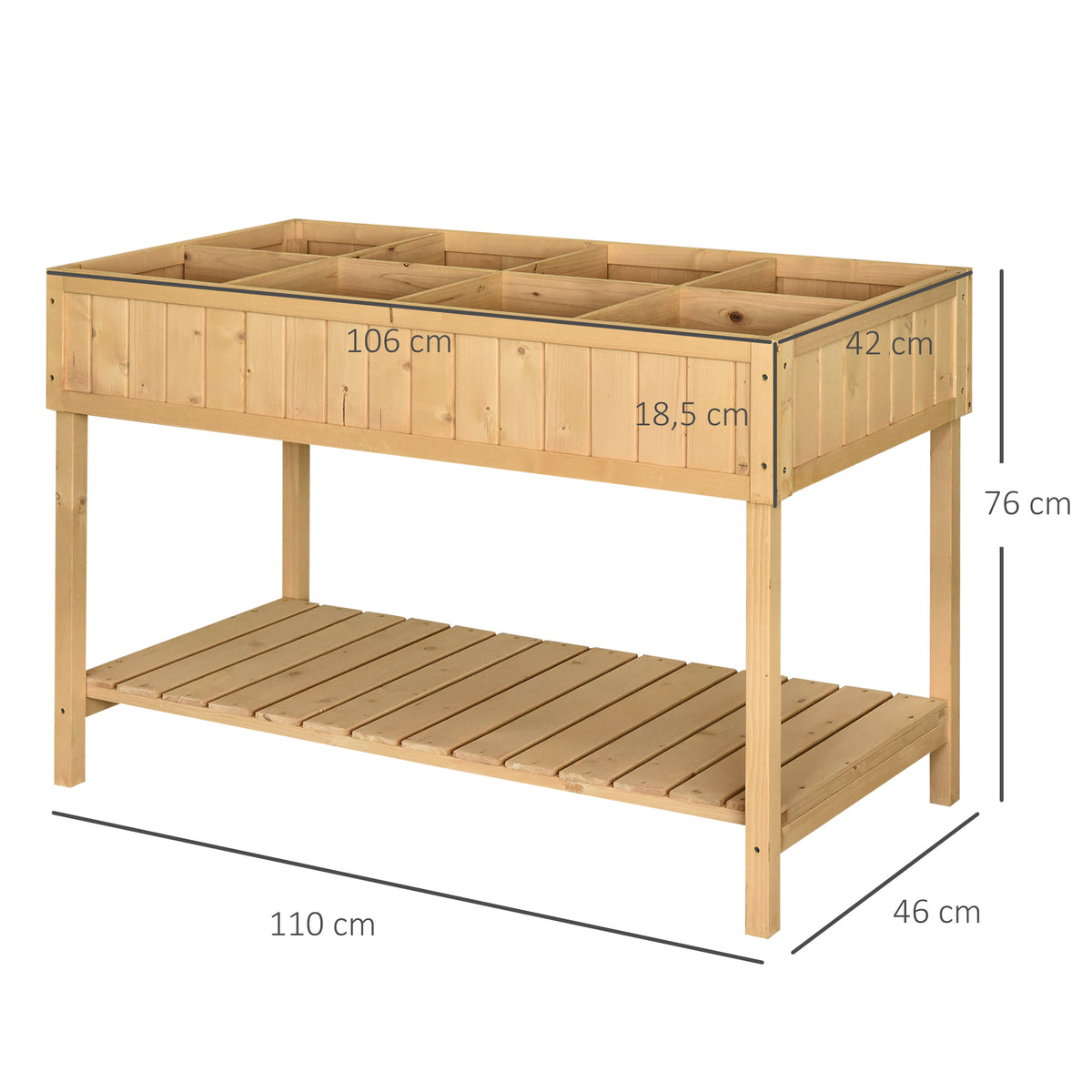 Jardinière potager sur pied en bois 110 cm, 8 compartiments
