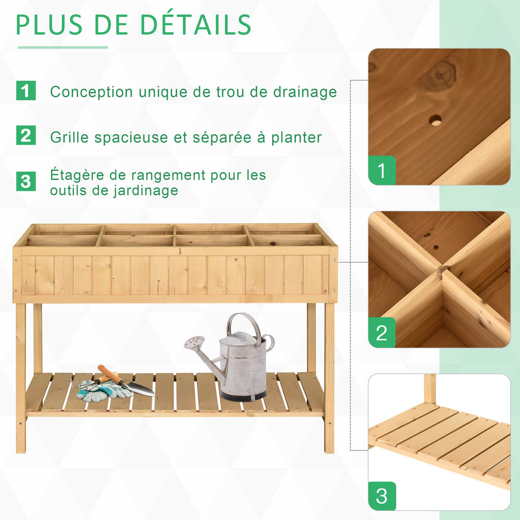 Jardinière potager sur pied en bois 110 cm, 8 compartiments