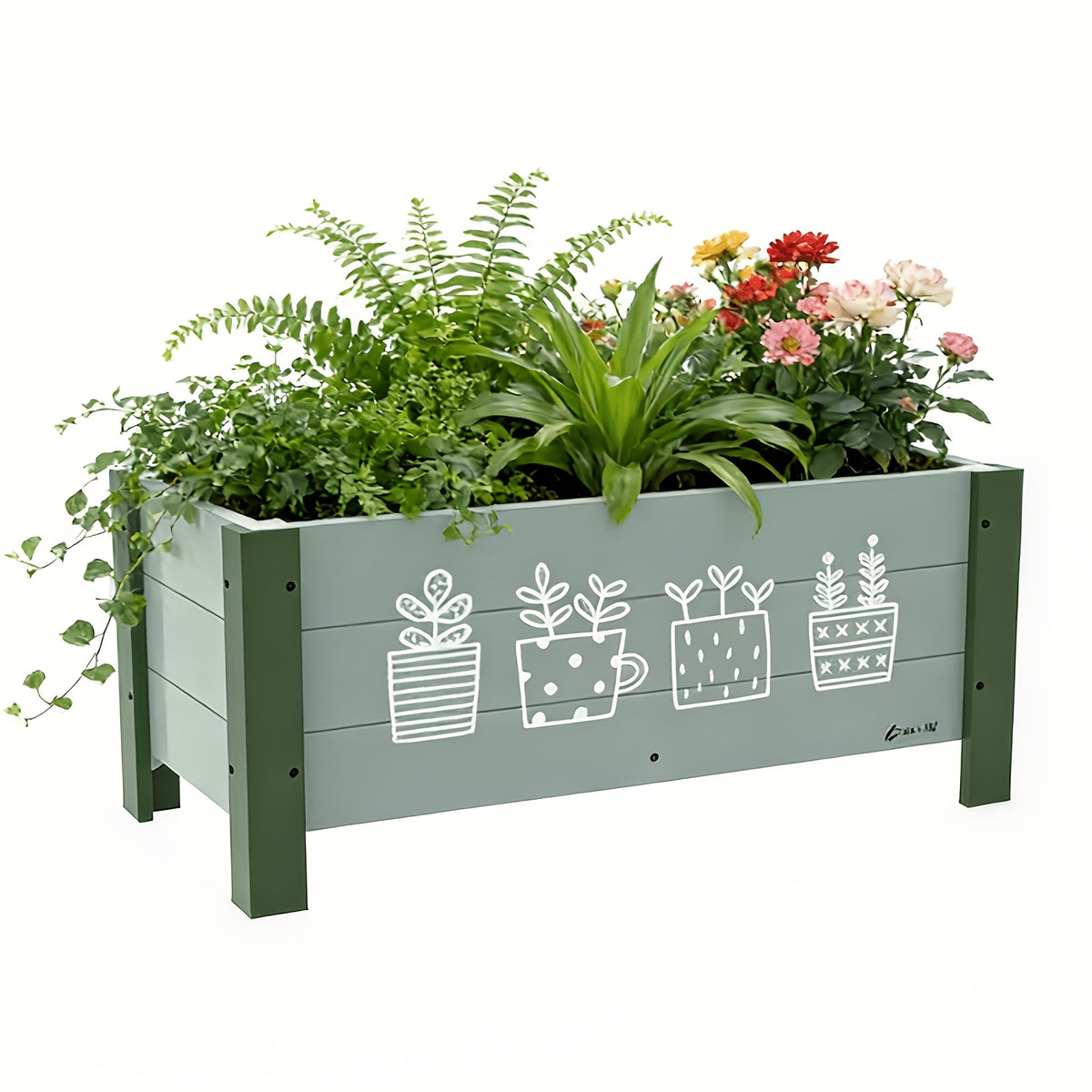 Jardinière sur pied en bois 77x32x32 cm vert pour terrasse