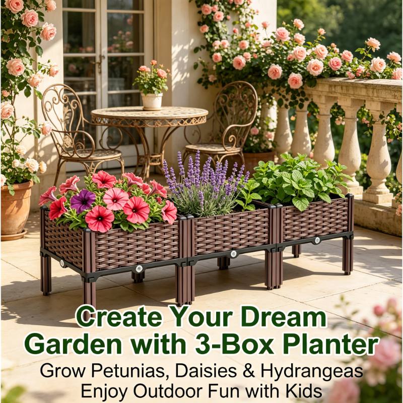 Jardinière sur pied effet tressé 80x40 cm — Lot de 2 bacs