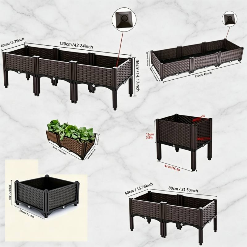 Jardinière sur pied effet tressé 80x40 cm — Lot de 2 bacs