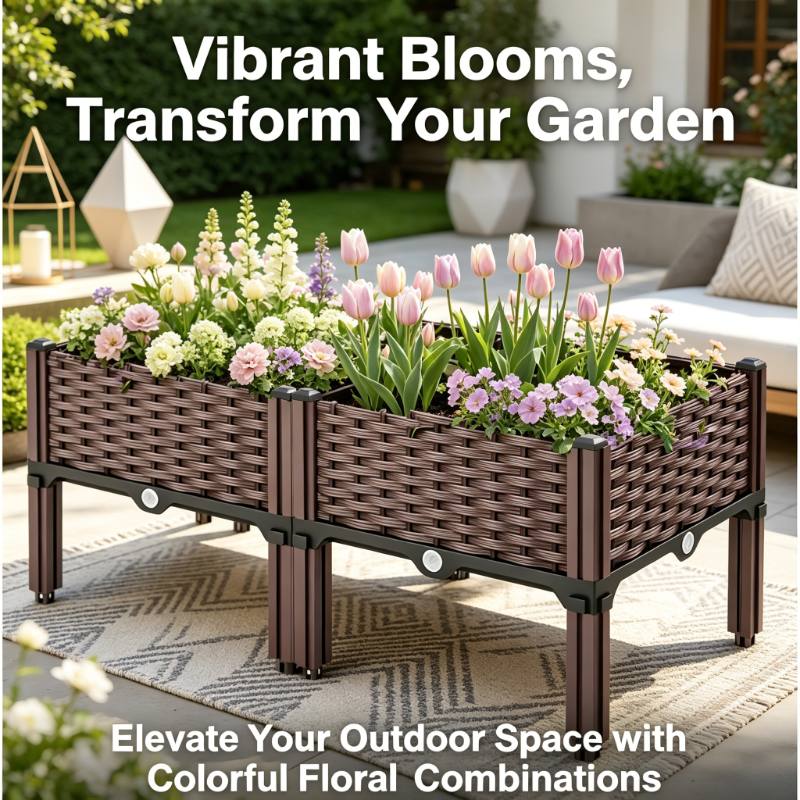 Jardinière sur pied effet tressé 80x40 cm — Lot de 2 bacs