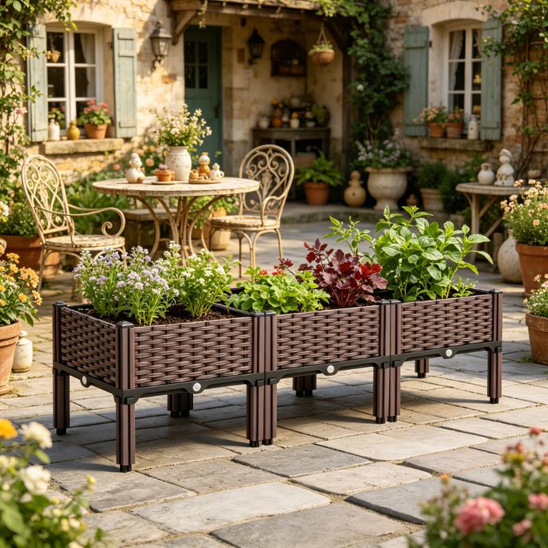 Jardinière sur pied effet tressé 80x40 cm — Lot de 2 bacs