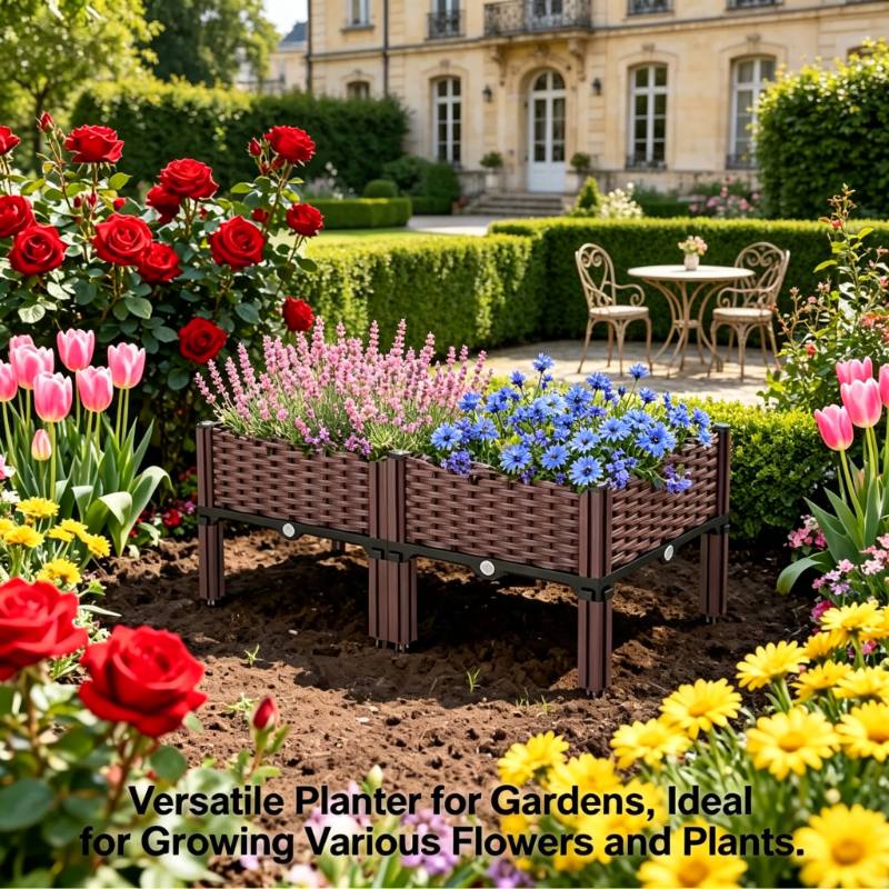 Jardinière sur pied effet tressé 80x40 cm — Lot de 2 bacs
