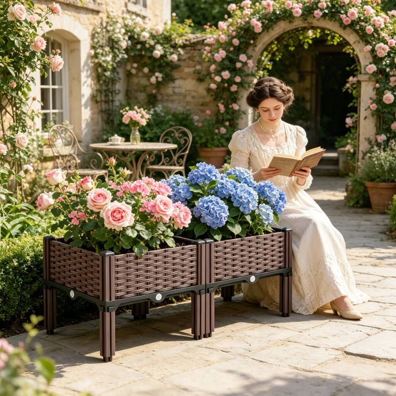 Jardinière sur pied effet tressé 80x40 cm — Lot de 2 bacs