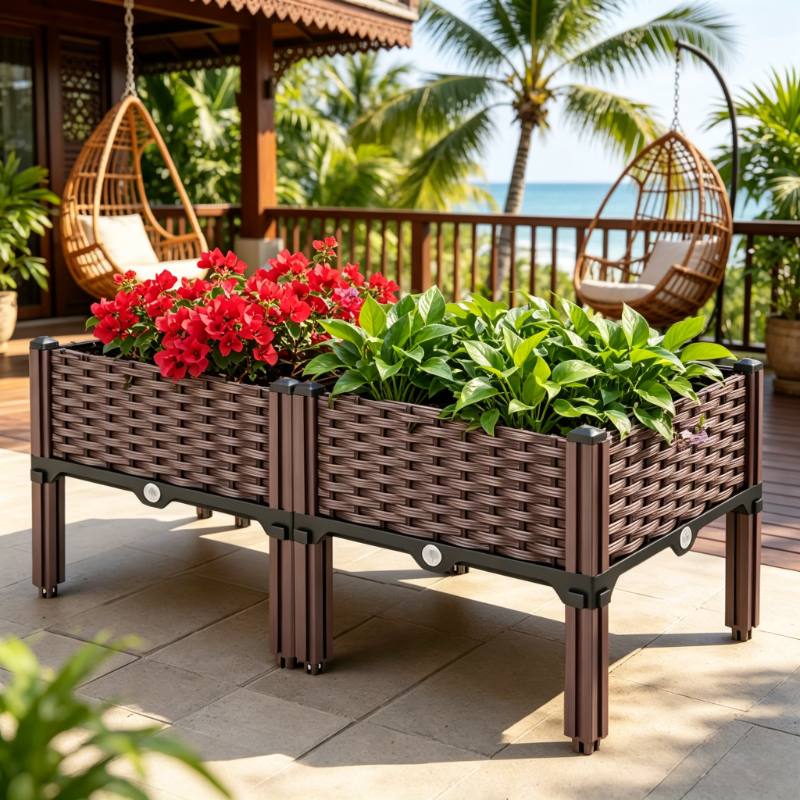Jardinière sur pied effet tressé 80x40 cm — Lot de 2 bacs