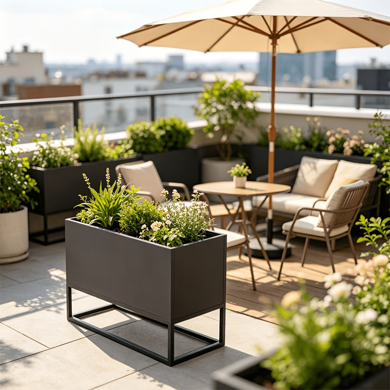 Jardinière sur pied en métal noir 50x20x40 cm pour balcon