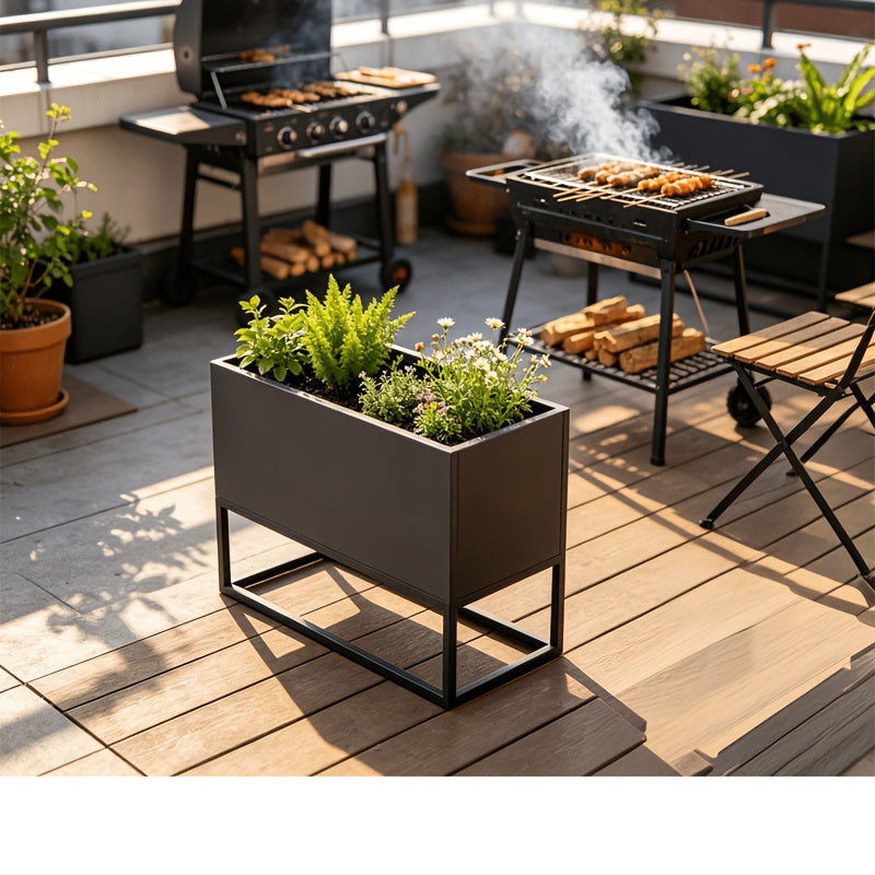 Jardinière sur pied en métal noir 50x20x40 cm pour balcon