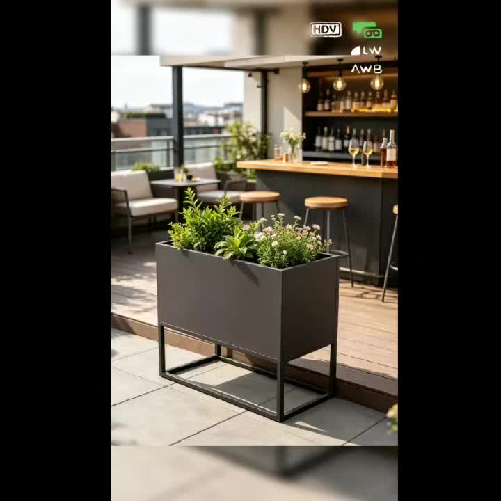 Jardinière sur pied en métal noir 50x20x40 cm pour balcon