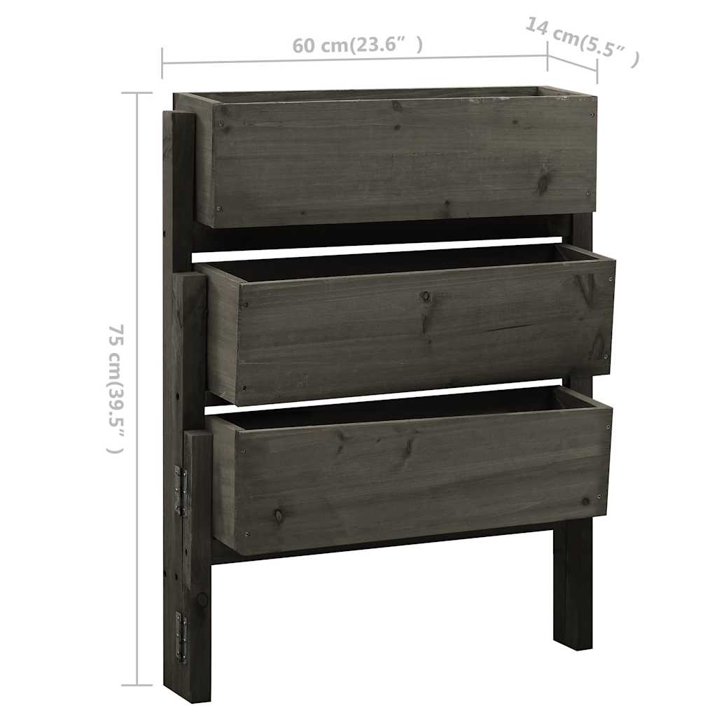 Jardinière sur pied pliable 3 niveaux bois gris 60x14x75 cm