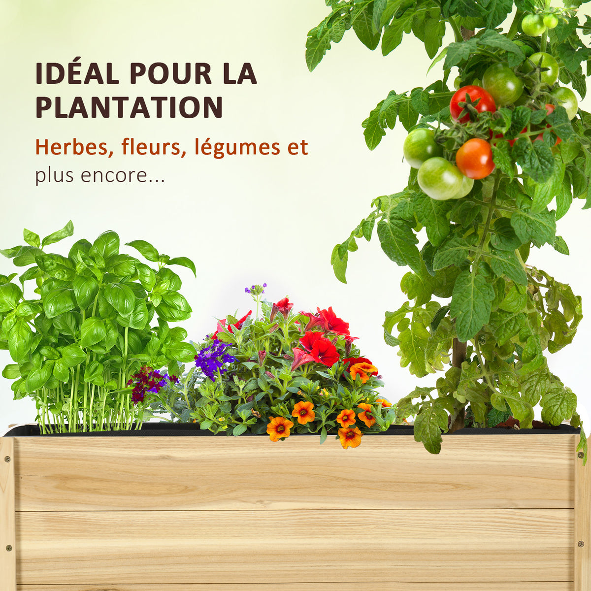 Jardinière sur roulettes en bois 89x48x47 cm avec drainage