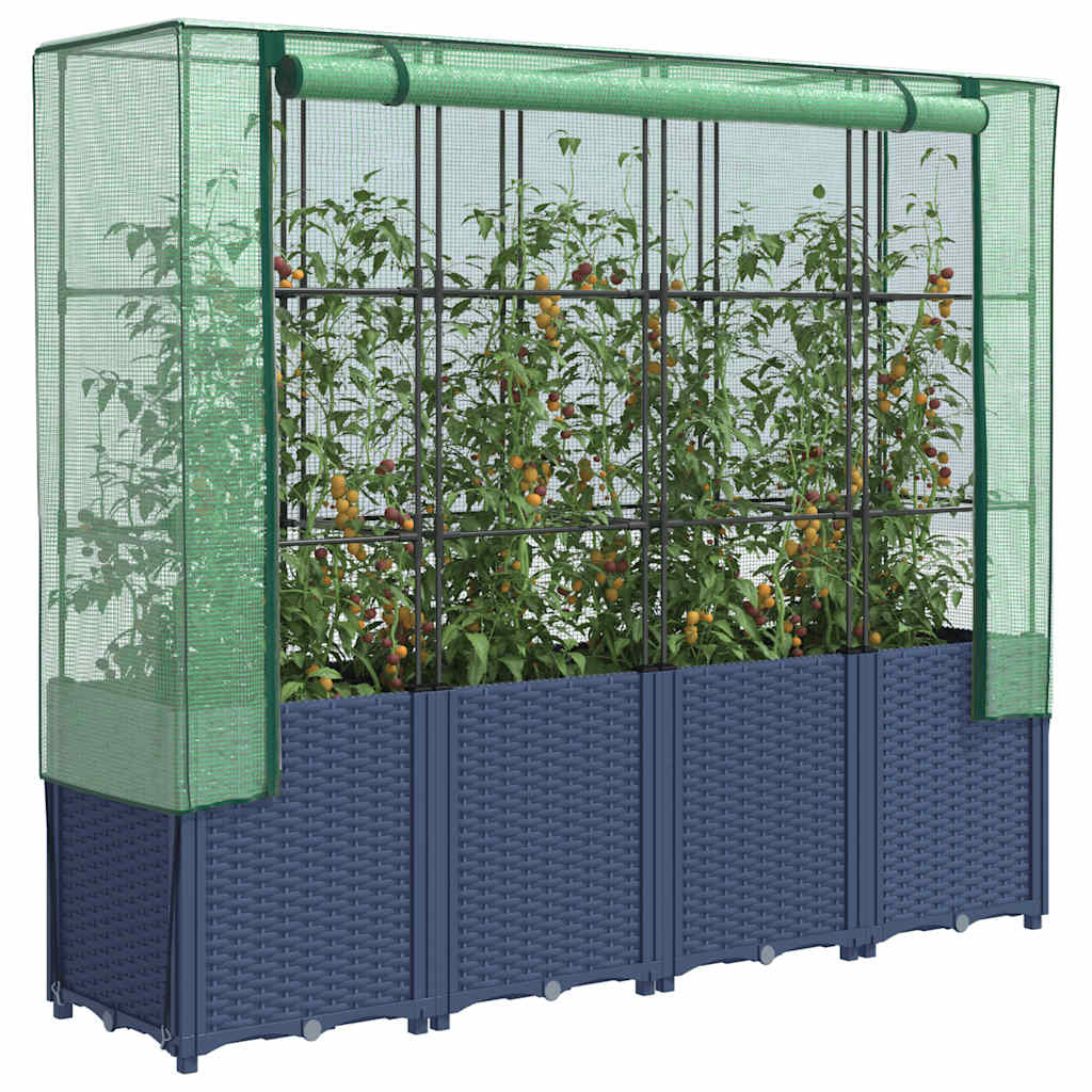 Jardinière surélevée 160x40 cm brune avec housse de serre
