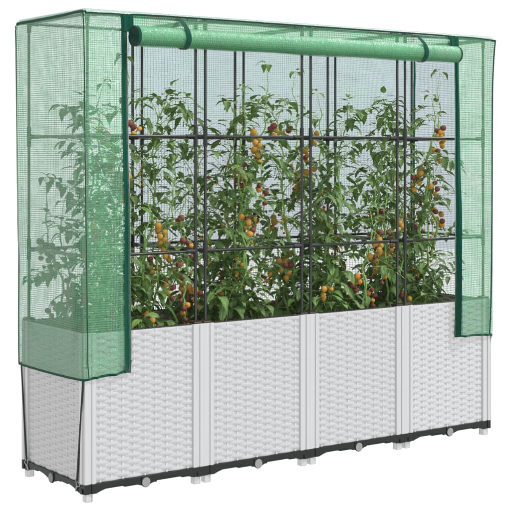 Jardinière surélevée 160x40 cm brune avec housse de serre