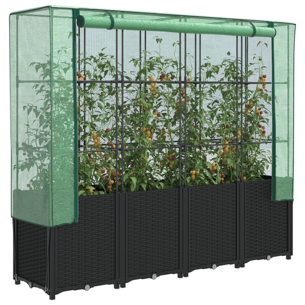 Jardinière surélevée 160x40 cm brune avec housse de serre