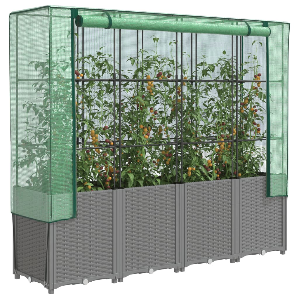 Jardinière surélevée 160x40 cm brune avec housse de serre