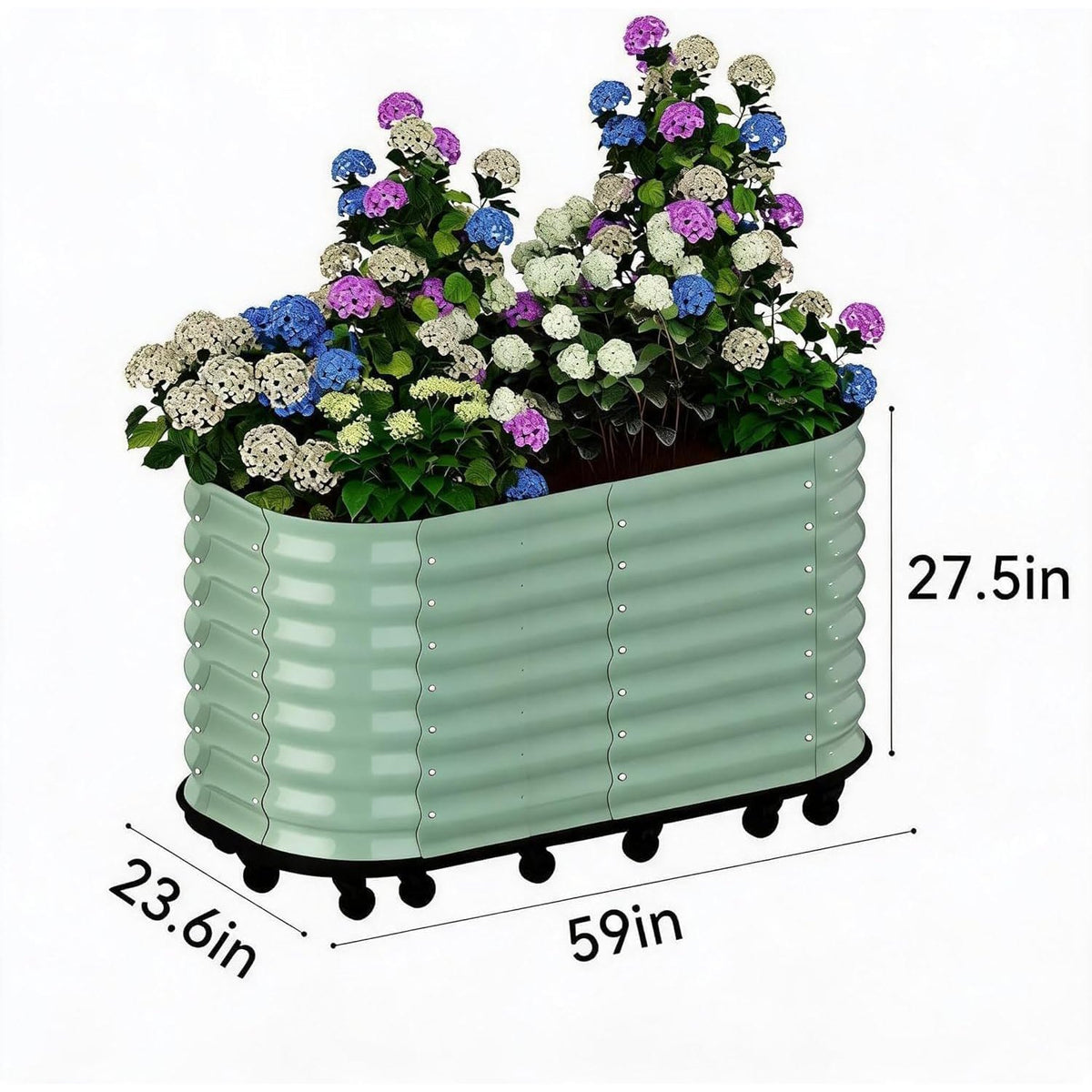 Jardinière surélevée acier 150x60x70 cm verte sur roulettes