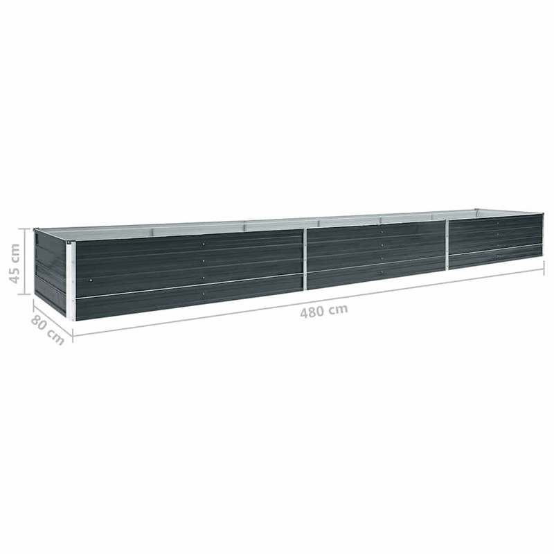 Jardinière surélevée anthracite 480x80x45 cm en acier galvanisé