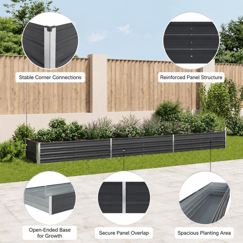Jardinière surélevée anthracite 480x80x45 cm en acier galvanisé
