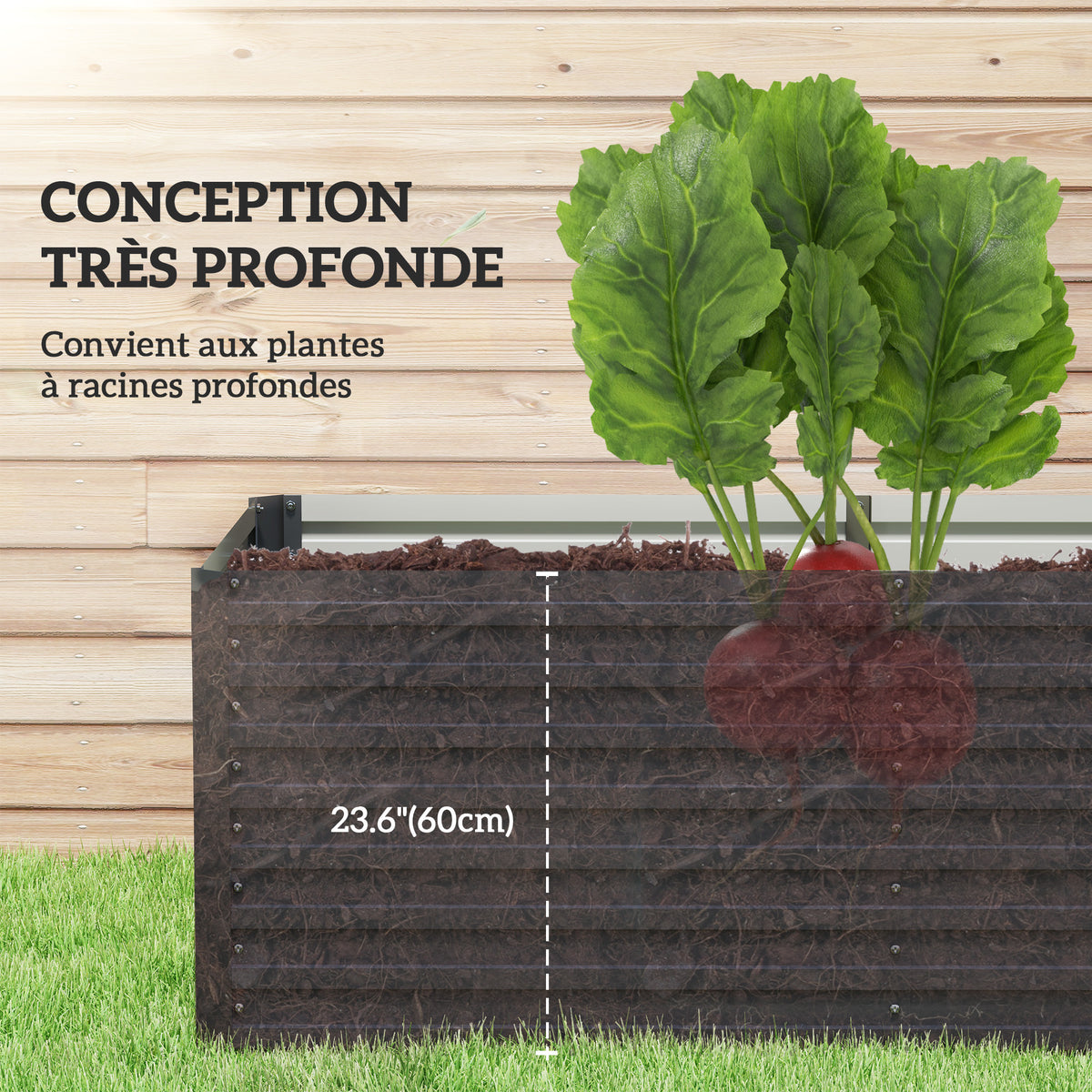Jardinière surélevée acier galvanisé 160x80x60 cm anthracite