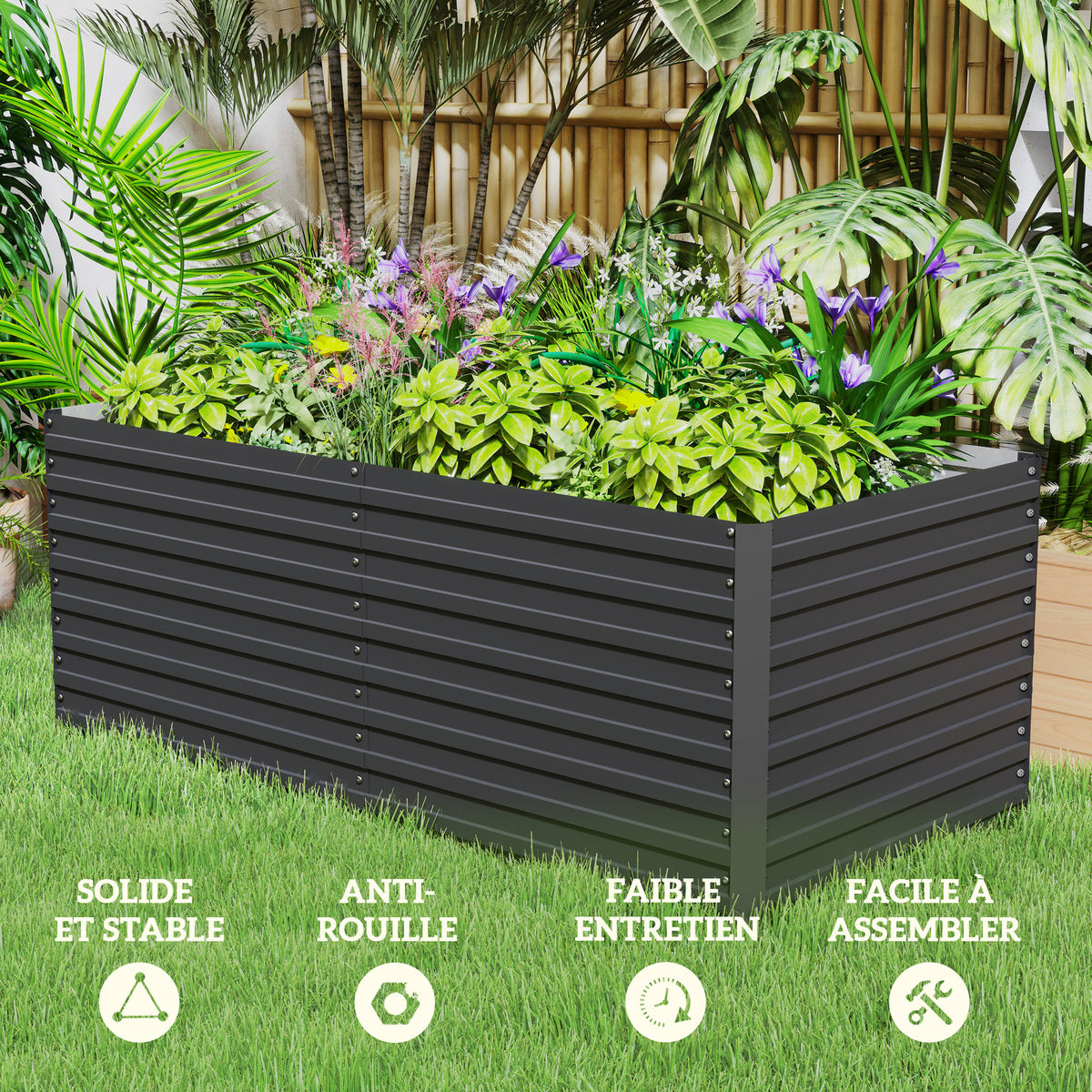 Jardinière surélevée acier galvanisé 160x80x60 cm anthracite