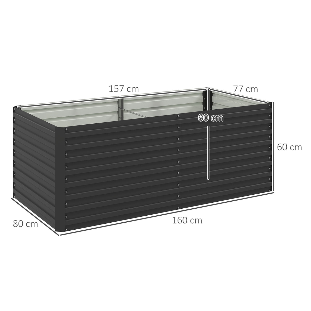 Jardinière surélevée acier galvanisé 160x80x60 cm anthracite
