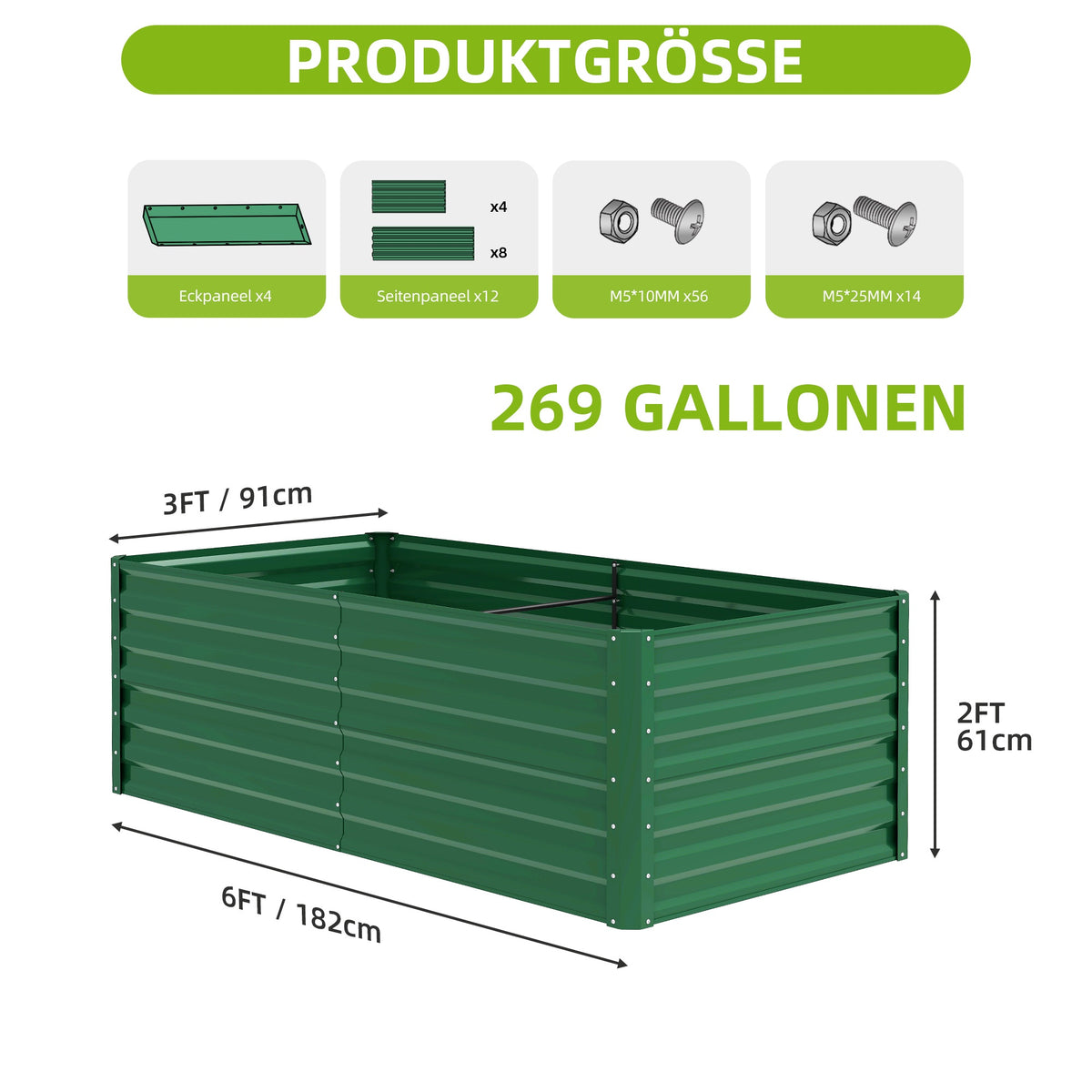Jardinière surélevée 182x91x61 cm en acier — lot de 2 bacs