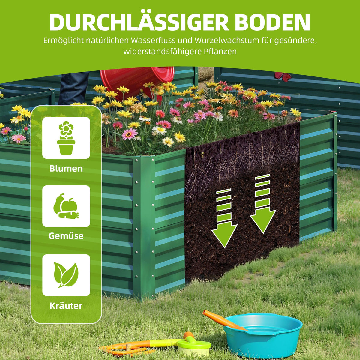 Jardinière surélevée 182x91x61 cm en acier — lot de 2 bacs